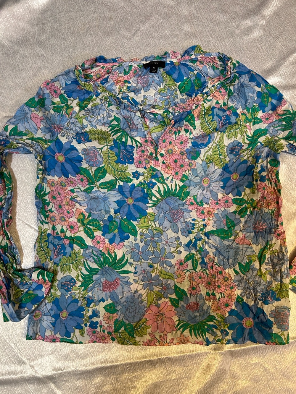 Floral Long-Sleeve Shirt - Blue & Green Floral Print